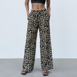 Zara Join Life Floral & Metallic Pinstripe Wide Leg Pants 7385 / 216